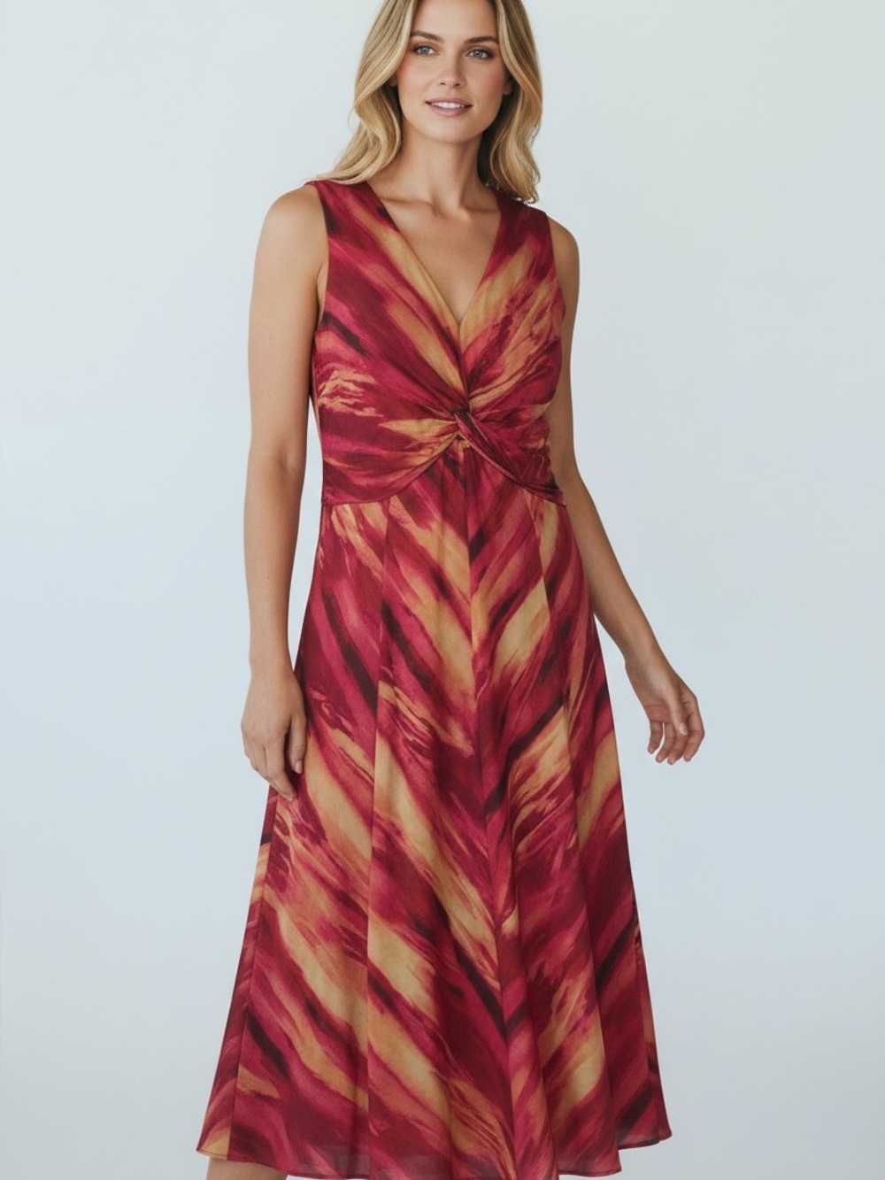 Jones New York dress 100% cotton orange red yellow pink fit & flare  size 12